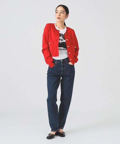 Ray BEAMS（レイビームス）の「メタル ボタン クルーネック カーディガン [手洗い可]（ニット/セーター・レディース・ブラック/ホワイト系その他6/レッド・ONE SIZE）」の12枚目の写真