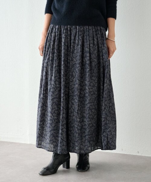 nume リネンリーフプリントギャザースカート nume リネンリーフプリントギャザースカート nume リネンリーフ