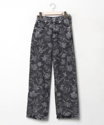 【リメイクデニム　くすみボタニカル柄　花柄　フレア　レディース　古着】 リメイクデニム くすみボタニカル柄 花柄 フレア レディース
