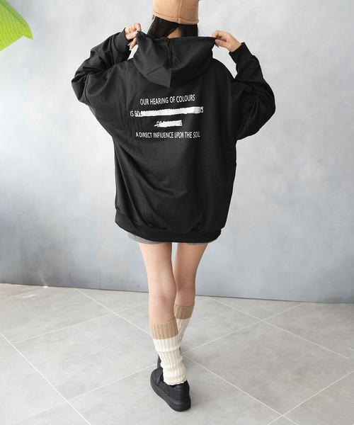 NinaetLina(ニナエリナ)の「薄手 ビックシルエット バックプリント プルパーカー(Tシャツ/カットソー・レディース・ネイビー/ブラック/グレー/ブラウン・FREE)」の5枚目の写真