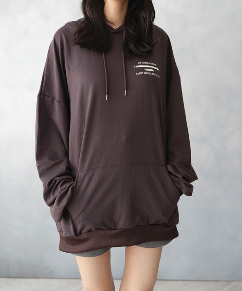 NinaetLina(ニナエリナ)の「薄手 ビックシルエット バックプリント プルパーカー(Tシャツ/カットソー・レディース・ネイビー/ブラック/グレー/ブラウン・FREE)」の14枚目の写真