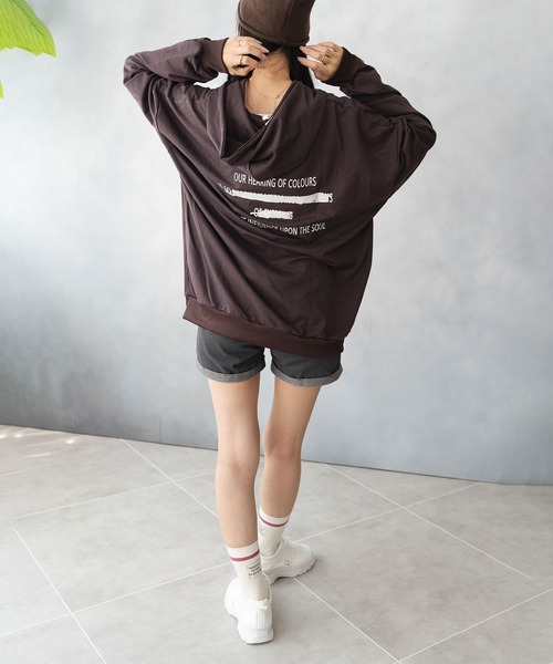 NinaetLina(ニナエリナ)の「薄手 ビックシルエット バックプリント プルパーカー(Tシャツ/カットソー・レディース・ネイビー/ブラック/グレー/ブラウン・FREE)」の18枚目の写真