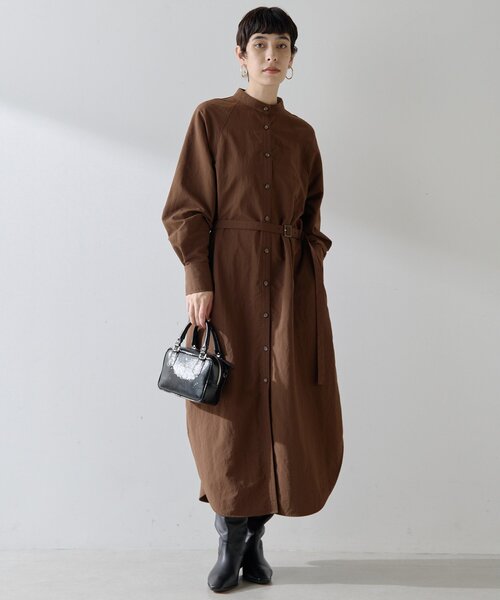 Whim Gazette（ウィムガゼット）の「ナイロンシャツドレス（ワンピース・レディース・グレー/ブラウン・FREE）」の3枚目の写真