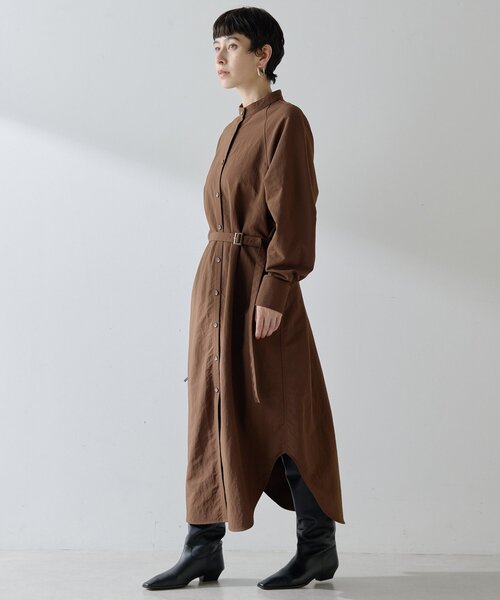 Whim Gazette（ウィムガゼット）の「ナイロンシャツドレス（ワンピース・レディース・グレー/ブラウン・FREE）」の6枚目の写真