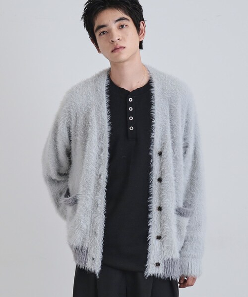 tk.TAKEO KIKUCHI（ティーケータケオキクチ）の「【WEB限定】バイカラーフェザーニットカーディガン（カーディガン/ボレロ・メンズ・ダークグリーン/ブラック/ライトグレー/ブルー・01/03/02）」の9枚目の写真