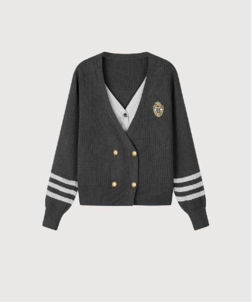 LA POMME petit(ラポミ・プチ)の「Fake Two Preppy Cardigan(カーディガン/ボレロ・レディース・グレー/ブルー・FREE)」の2枚目の写真