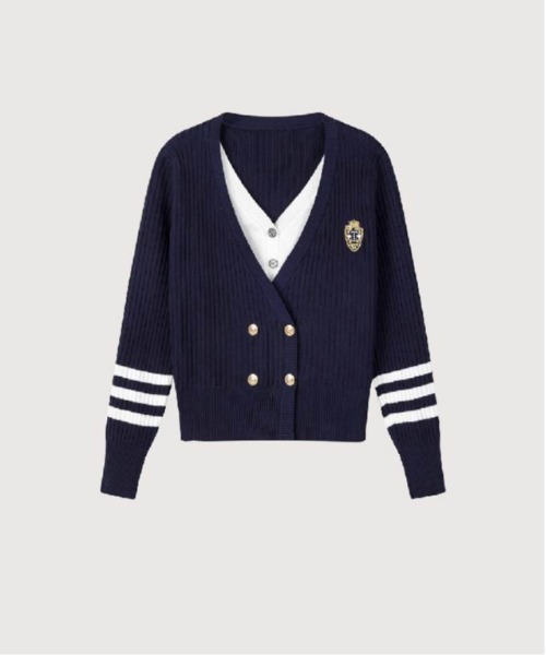 LA POMME petit(ラポミ・プチ)の「Fake Two Preppy Cardigan(カーディガン/ボレロ・レディース・グレー/ブルー・FREE)」の1枚目の写真