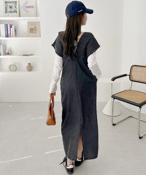 A.D.C.L.（エーディーシーエル）の「シャーリング切替 ミディ丈 デニムワンピース（ワンピース・レディース・ブラック/ブルー・M/L）」の5枚目の写真