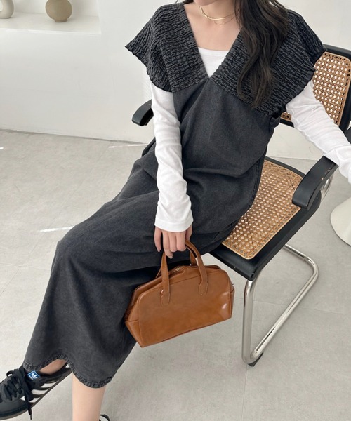 A.D.C.L.（エーディーシーエル）の「シャーリング切替 ミディ丈 デニムワンピース（ワンピース・レディース・ブラック/ブルー・M/L）」の13枚目の写真