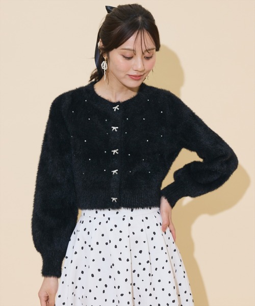 WILLSELECTION（ウィルセレクション）の「パール＆ビジューフェザーカーディガン（カーディガン/ボレロ・レディース・オフホワイト/ブラック/モカ/ダークブラウン/ピンク・FREE）」の12枚目の写真