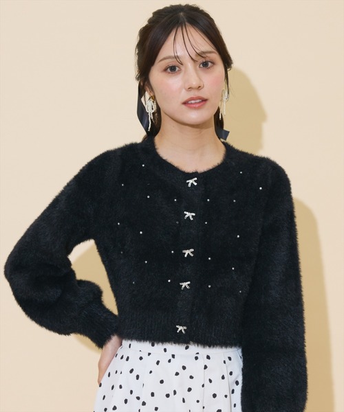 WILLSELECTION（ウィルセレクション）の「パール＆ビジューフェザーカーディガン（カーディガン/ボレロ・レディース・オフホワイト/ブラック/モカ/ダークブラウン/ピンク・FREE）」の11枚目の写真