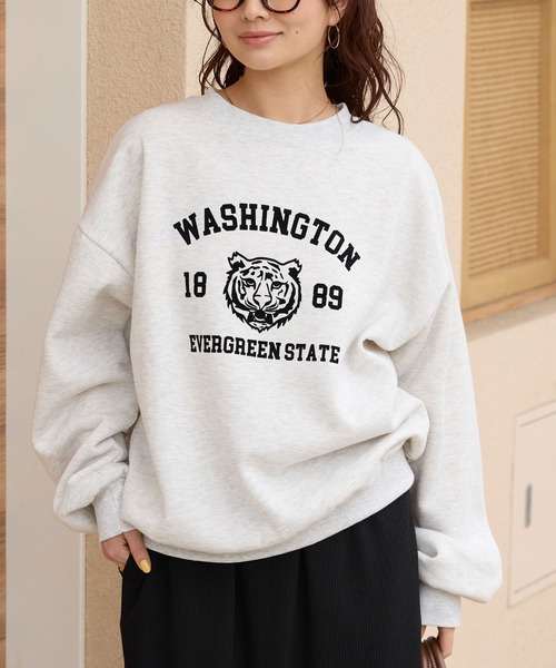 セール】アニマルフロッキープリントオーバーサイズカレッジロゴ