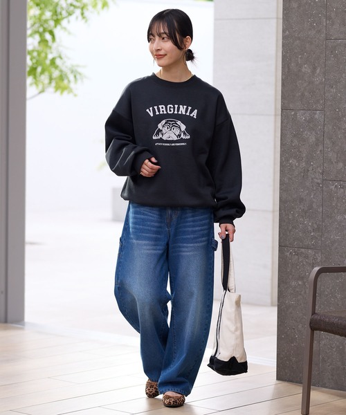 アニマルフロッキープリントオーバーサイズカレッジロゴスウェット