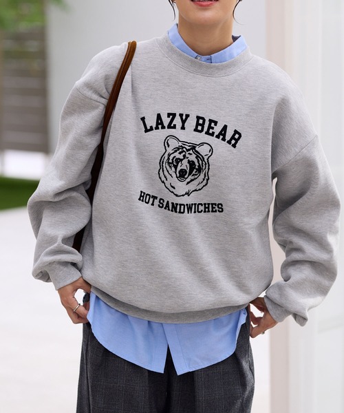 セール】アニマルフロッキープリントオーバーサイズカレッジロゴ