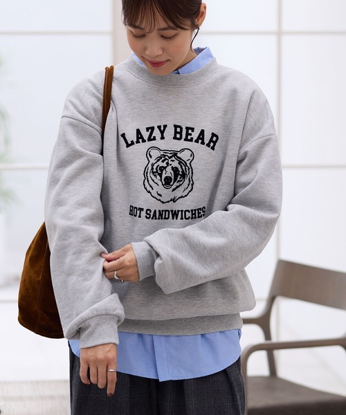 アニマルフロッキープリントオーバーサイズカレッジロゴスウェット