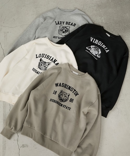 アニマルフロッキープリントオーバーサイズカレッジロゴスウェット