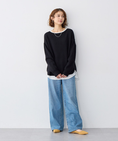 anyfee(エニフィー)の「【anyfee/大きいサイズ】裾ラウンドもっちりカラーニット(ニット/セーター・レディース・杢グレー/イエロー/ブラック/グリーン/ブルー・5L/4L/3L/LL)」の10枚目の写真