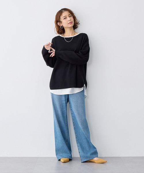 anyfee(エニフィー)の「【anyfee/大きいサイズ】裾ラウンドもっちりカラーニット(ニット/セーター・レディース・杢グレー/イエロー/ブラック/グリーン/ブルー・5L/4L/3L/LL)」の11枚目の写真