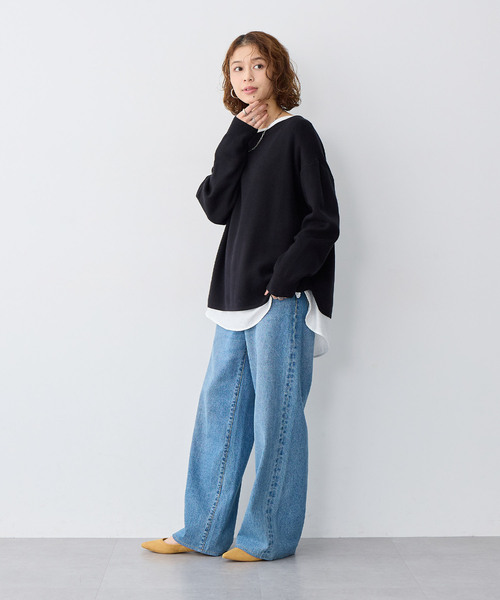 anyfee(エニフィー)の「【anyfee/大きいサイズ】裾ラウンドもっちりカラーニット(ニット/セーター・レディース・杢グレー/イエロー/ブラック/グリーン/ブルー・5L/4L/3L/LL)」の12枚目の写真