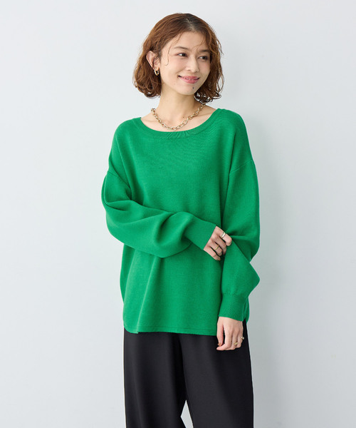 セール】【anyfee/大きいサイズ】裾ラウンドもっちりカラーニット