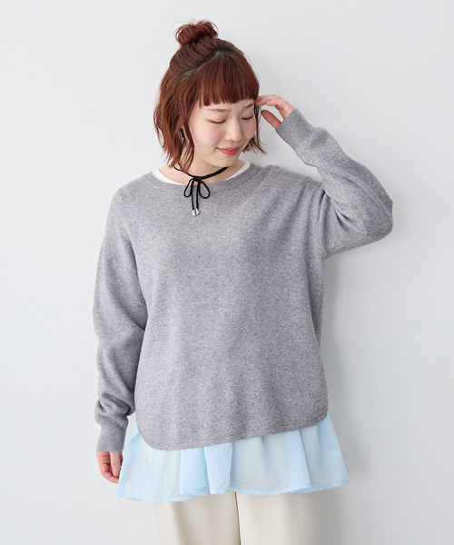 anyfee(エニフィー)の「【anyfee/大きいサイズ】裾ラウンドもっちりカラーニット(ニット/セーター・レディース・杢グレー/イエロー/ブラック/グリーン/ブルー・5L/4L/3L/LL)」の2枚目の写真