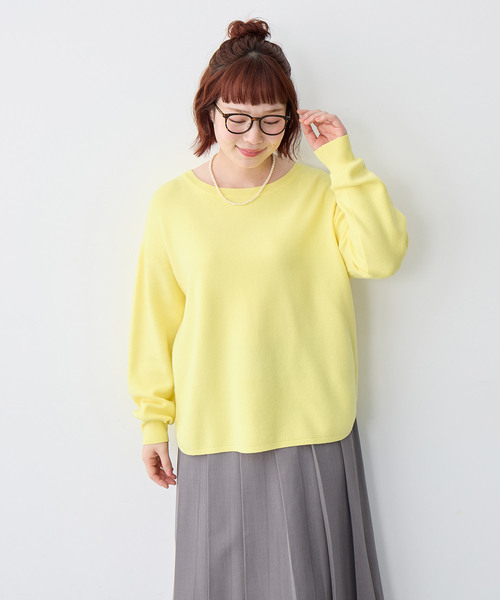 anyfee(エニフィー)の「【anyfee/大きいサイズ】裾ラウンドもっちりカラーニット(ニット/セーター・レディース・杢グレー/イエロー/ブラック/グリーン/ブルー・5L/4L/3L/LL)」の5枚目の写真