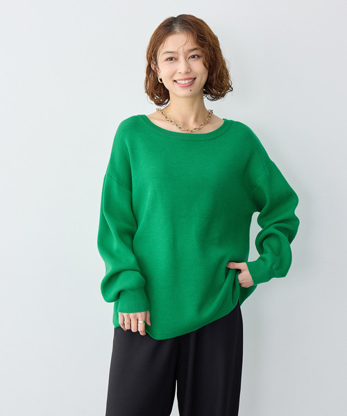 セール】【anyfee/大きいサイズ】裾ラウンドもっちりカラーニット