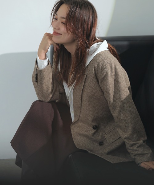 VIS（ビス）の「ヘリンボーンツイードベルテッドジャケット/セットアップ対応（テーラードジャケット・レディース・チャコールグレー/ダークブラウン/ベージュ系その他・FREE）」の3枚目の写真
