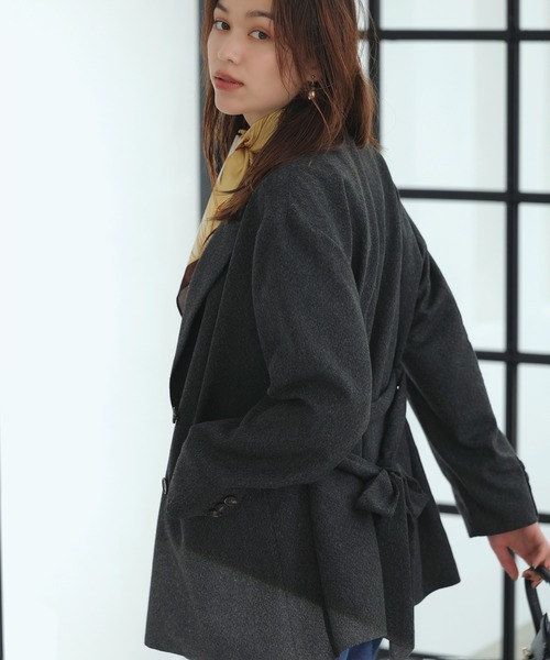 セール】ヘリンボーンツイードベルテッドジャケット/セットアップ対応