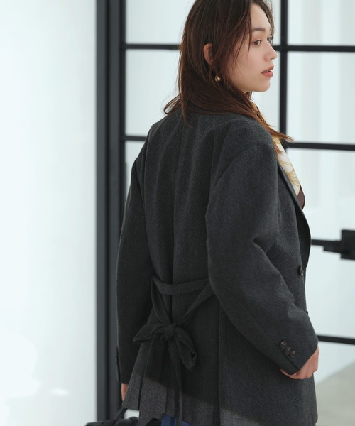 VIS（ビス）の「ヘリンボーンツイードベルテッドジャケット/セットアップ対応（テーラードジャケット・レディース・チャコールグレー/ダークブラウン/ベージュ系その他・FREE）」の10枚目の写真