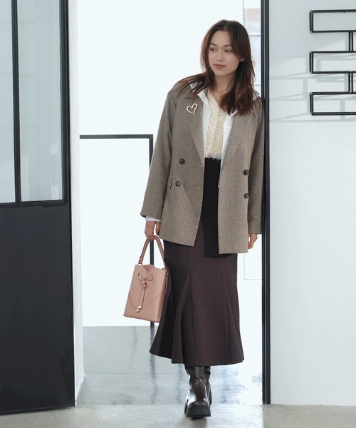 VIS（ビス）の「ヘリンボーンツイードベルテッドジャケット/セットアップ対応（テーラードジャケット・レディース・チャコールグレー/ダークブラウン/ベージュ系その他・FREE）」の17枚目の写真
