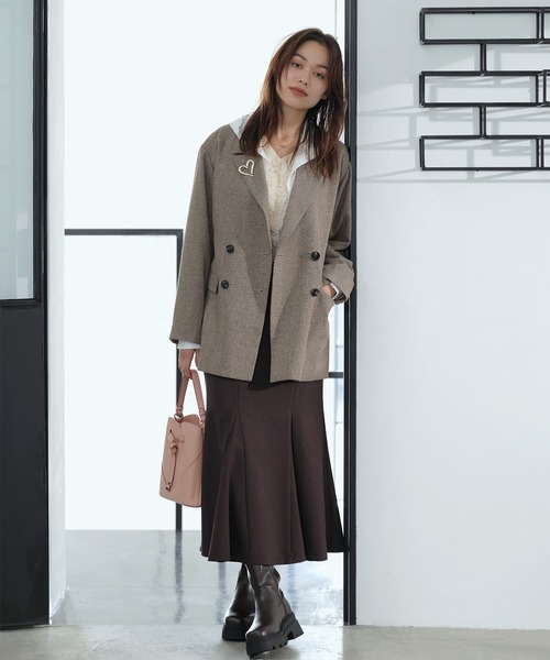 VIS（ビス）の「ヘリンボーンツイードベルテッドジャケット/セットアップ対応（テーラードジャケット・レディース・チャコールグレー/ダークブラウン/ベージュ系その他・FREE）」の18枚目の写真