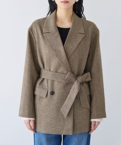 VIS（ビス）の「ヘリンボーンツイードベルテッドジャケット/セットアップ対応（テーラードジャケット・レディース・チャコールグレー/ダークブラウン/ベージュ系その他・FREE）」の19枚目の写真