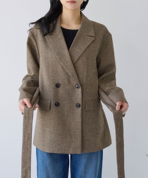 VIS（ビス）の「ヘリンボーンツイードベルテッドジャケット/セットアップ対応（テーラードジャケット・レディース・チャコールグレー/ダークブラウン/ベージュ系その他・FREE）」の21枚目の写真