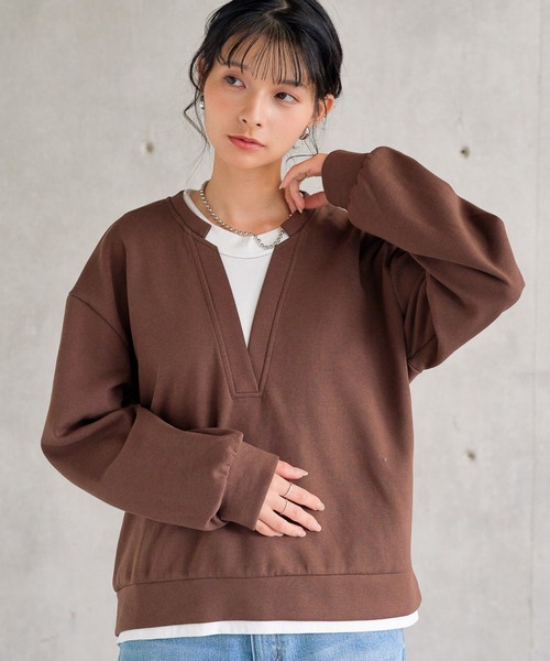 attiree(アティレー)の「レイヤードライクドッキングプルオーバー(スウェット・レディース・グレー/ライトグレー/ブラウン/ブラック・FREE)」の1枚目の写真