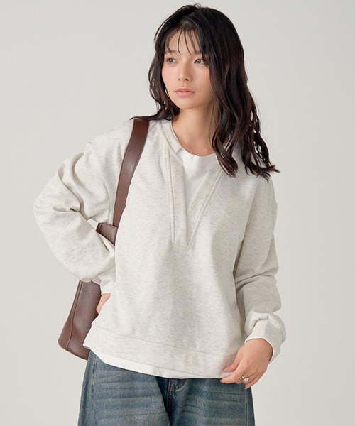 attiree(アティレー)の「レイヤードライクドッキングプルオーバー(スウェット・レディース・グレー/ライトグレー/ブラウン/ブラック・FREE)」の3枚目の写真