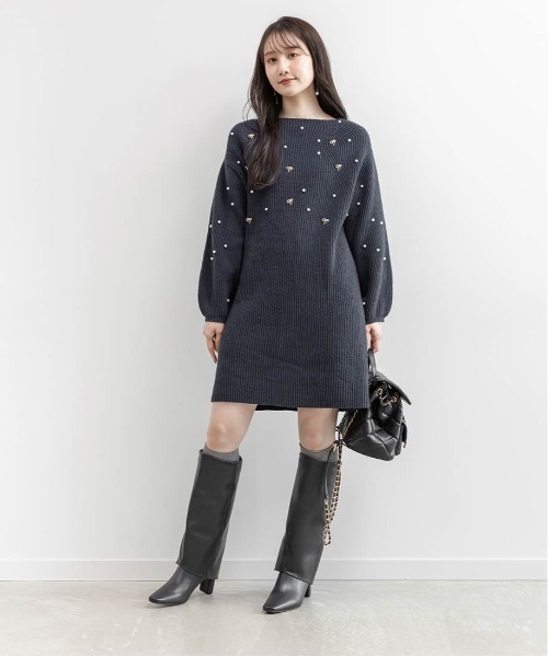 RANDA(ランダ)の「【選べる丈感】リボン×パール付きミニニットワンピース(ワンピース・レディース・ピンク/ホワイト・FT/FREE)」の8枚目の写真