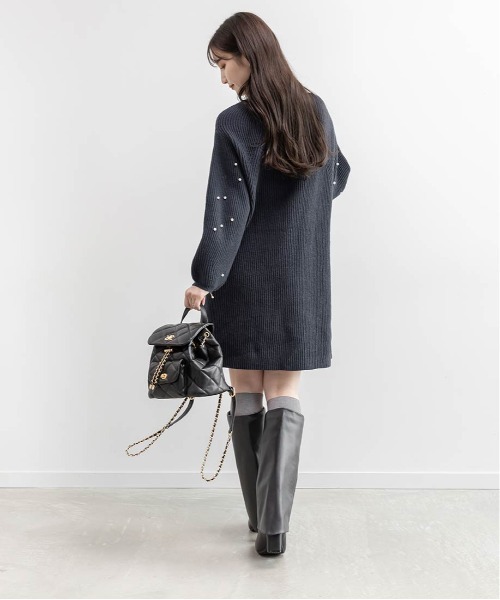 RANDA(ランダ)の「【選べる丈感】リボン×パール付きミニニットワンピース(ワンピース・レディース・ピンク/ホワイト・FT/FREE)」の9枚目の写真