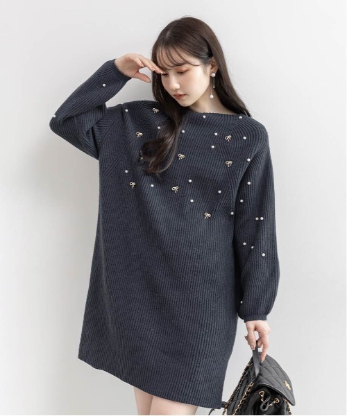 RANDA(ランダ)の「【選べる丈感】リボン×パール付きミニニットワンピース(ワンピース・レディース・ピンク/ホワイト・FT/FREE)」の10枚目の写真