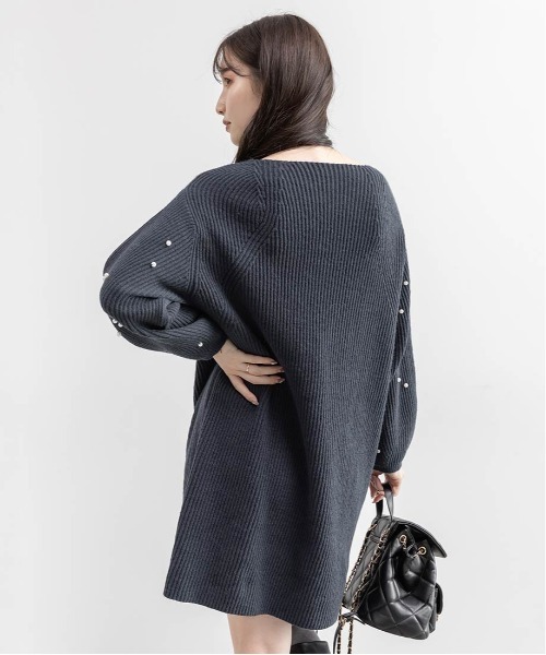 RANDA(ランダ)の「【選べる丈感】リボン×パール付きミニニットワンピース(ワンピース・レディース・ピンク/ホワイト・FT/FREE)」の12枚目の写真