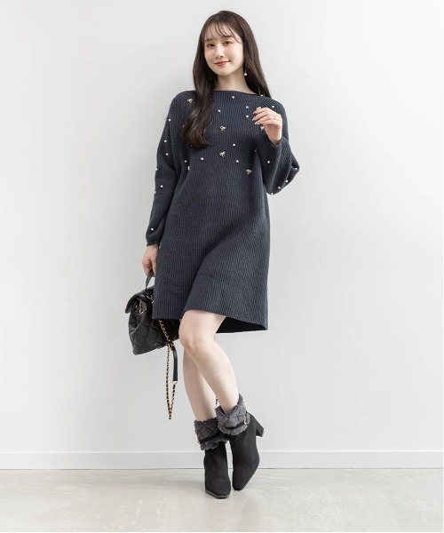 RANDA(ランダ)の「【選べる丈感】リボン×パール付きミニニットワンピース(ワンピース・レディース・ピンク/ホワイト・FT/FREE)」の14枚目の写真