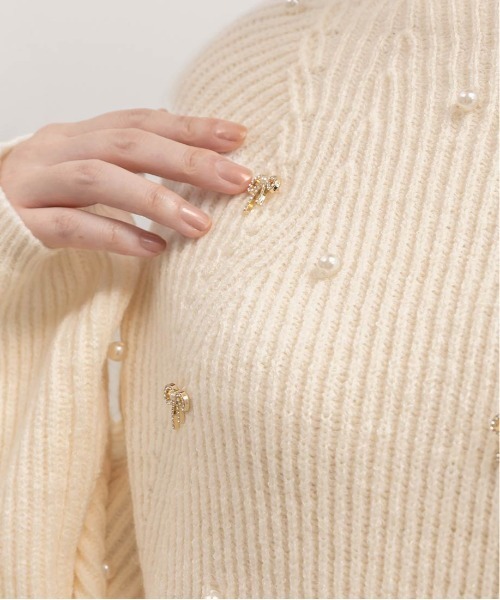 RANDA(ランダ)の「【選べる丈感】リボン×パール付きミニニットワンピース(ワンピース・レディース・ピンク/ホワイト・FT/FREE)」の19枚目の写真