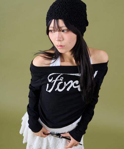 dispark(ディスパーク)の「DISPARK/ドッキングロゴオフショルT(Tシャツ/カットソー・レディース・グレー/ブラック・FREE)」の2枚目の写真