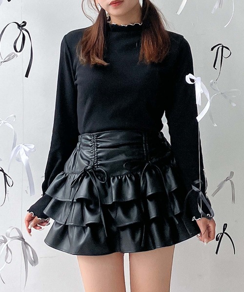 AS KNOW AS plus（アズノゥアズプラス）の「♪リボンとティアードミニスカート セットアップ対応（スカート・レディース・ブラック系1/キャメル/スミクロ/ブラック系/ブラウン/サックスブルー系/カモフラージュ/ブラック系2/ネイビー系・FREE）」の21枚目の写真