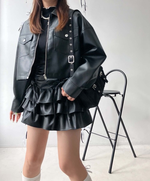 AS KNOW AS plus（アズノゥアズプラス）の「♪リボンとティアードミニスカート セットアップ対応（スカート・レディース・ブラック系1/キャメル/スミクロ/ブラック系/ブラウン/サックスブルー系/カモフラージュ/ブラック系2/ネイビー系・FREE）」の19枚目の写真