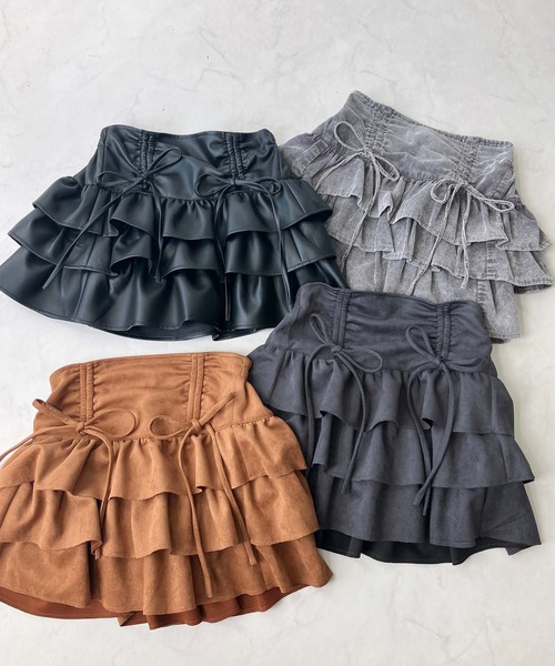 AS KNOW AS plus（アズノゥアズプラス）の「♪リボンとティアードミニスカート セットアップ対応（スカート・レディース・ブラック系1/キャメル/スミクロ/ブラック系/ブラウン/サックスブルー系/カモフラージュ/ブラック系2/ネイビー系・FREE）」の10枚目の写真