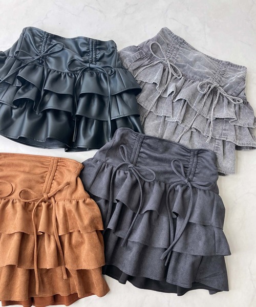 AS KNOW AS plus（アズノゥアズプラス）の「♪リボンとティアードミニスカート セットアップ対応（スカート・レディース・ブラック系1/キャメル/スミクロ/ブラック系/ブラウン/サックスブルー系/カモフラージュ/ブラック系2/ネイビー系・FREE）」の14枚目の写真