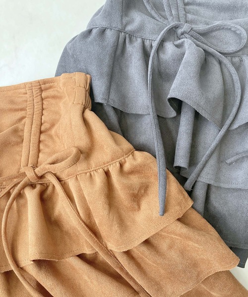 AS KNOW AS plus（アズノゥアズプラス）の「♪リボンとティアードミニスカート セットアップ対応（スカート・レディース・ブラック系1/キャメル/スミクロ/ブラック系/ブラウン/サックスブルー系/カモフラージュ/ブラック系2/ネイビー系・FREE）」の16枚目の写真