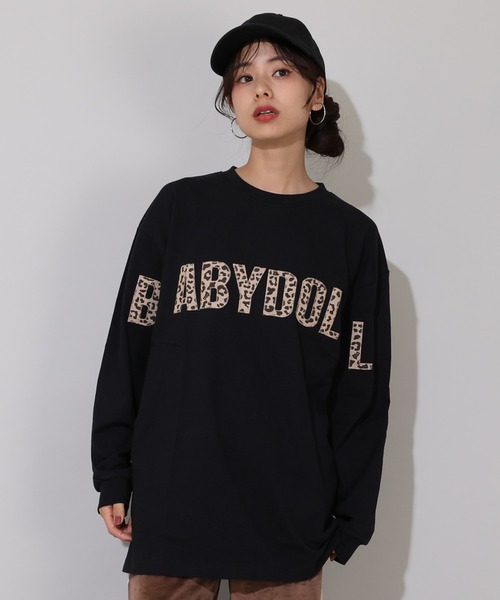 BABYDOLL(ベビードール)の「親子お揃い BIGヒョウ柄ロゴタイプロンT 1055A(Tシャツ/カットソー・レディース・ブラック/ホワイト/ピンク系その他7/グリーン系その他7・S/M/L/XL)」の2枚目の写真
