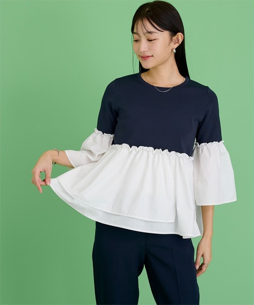 UR'S(ユアーズ)の「異素材ドッキングフレアプルオーバー(Tシャツ/カットソー・レディース・ホワイト/ブラック/ネイビー・S/M/L)」の18枚目の写真